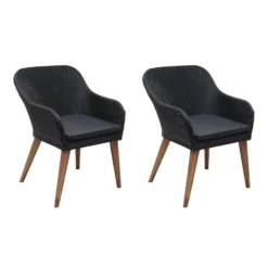 VidaXL 2x Tuinstoel Met Kussens Poly Rattan Zwart Buitenstoel Zitstoel Stoel