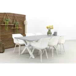 VDG Verona Betonlook Tuintafel 220 X 100 Cm. - White -Zon Bloei Verkoopwinkel 1000053241 0103