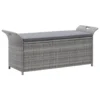VidaXL Opbergbankje Met Kussen 138 Cm Poly Rattan Grijs