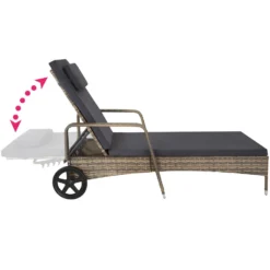 Tectake - Wicker Ligbed Cassis Zonnebed Ligstoel – Natuur -Zon Bloei Verkoopwinkel 1000077818 0102