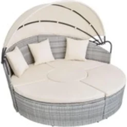 Tectake - Ligbed Zonne-eiland-tuinset- Aluminium/wicker - Lichtgrijs