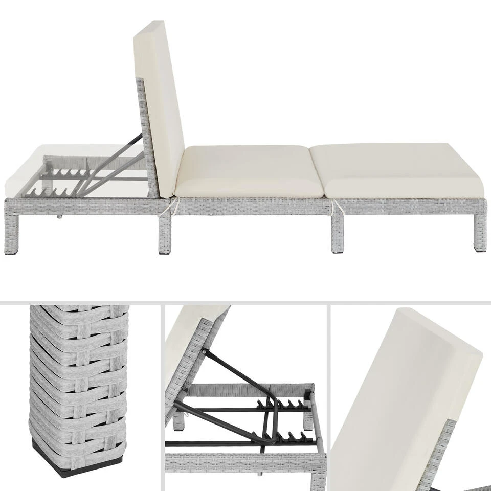 Tectake - Ligstoel Sofia - Wicker Zonnebed - Lichtgrijs 2 Tectake - Ligstoel Sofia - Wicker Zonnebed - Lichtgrijs - Afbeelding 2