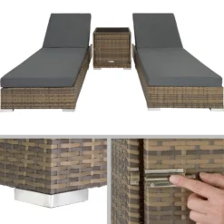 Tectake - 2 Aluminium Ligbedden Incl. Tafel-incl.beschermhoes -natuur -Zon Bloei Verkoopwinkel 1000077837 0103