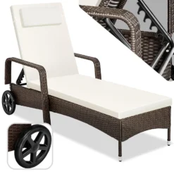 Tectake - Wicker Ligbed – Oudbruin - Afmetingen 200 X 70 X 33 Cm