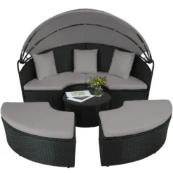 Tectake - Wicker Zonne-eiland Santorini - Diverse Kleuren - Zwart / Grijs -Zon Bloei Verkoopwinkel 1000077890 0102