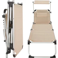 Tectake -ligbed Lorella - Aluminium- Incl. Verwisselbaar Hoofdkussen-beige -Zon Bloei Verkoopwinkel 1000082525 0102