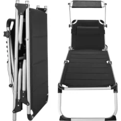 Tectake -ligbed Lorella - Aluminium- Incl. Verwisselbaar Hoofdkussen-zwart -Zon Bloei Verkoopwinkel 1000082526 0102