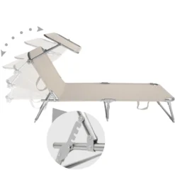 Tectake - 2 Ligbedden Met Zonnedak Beige -Zon Bloei Verkoopwinkel 1000083237 0102