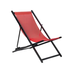 Beliani Tuinligstoel LOCRI II - Rood Synthetisch Materiaal, Aluminium