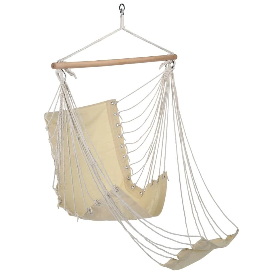 HI Hangstoel Met Voetensteun Katoen Canvas Beige 2 HI Hangstoel Met Voetensteun Katoen Canvas Beige - Afbeelding 2
