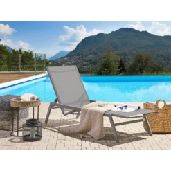 Beliani Tuinligstoel VERNAZZA - Grijs Staal, Textiel -Zon Bloei Verkoopwinkel 8345d64940c7422fae3cc65223c7127b