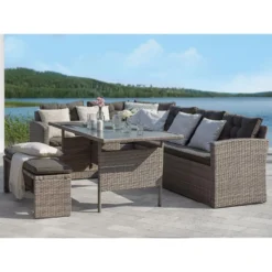 Beliani Tuintafel VITERBO - Grijs Pe Rotan -Zon Bloei Verkoopwinkel 9d9906ffcf8c47869b6336d41acac0c3