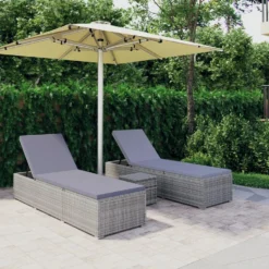VidaXL 3-delige Ligbeddenset Met Theetafel Poly Rattan Grijs -Zon Bloei Verkoopwinkel a121863dc62448b1b3a63900c8a2dbff