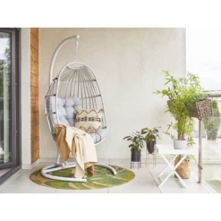 Beliani Hangstoel SESIA - Grijs Polyester, Pe Rotan -Zon Bloei Verkoopwinkel b9fb2f8e1061462b9a54556fdf8e9f7e