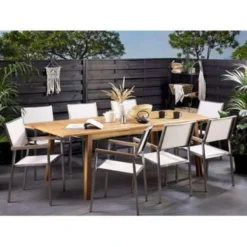 Beliani Verlengbare Tafel CESANA - Lichte Houtkleur Acaciahout -Zon Bloei Verkoopwinkel d23f9498e9314b63bf21a36d49c00f52