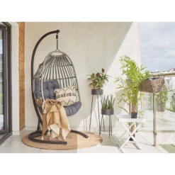 Beliani Hangstoel SESIA - Grijs Polyester, Pe Rotan -Zon Bloei Verkoopwinkel d4ab082dc1fe4b84819f1349bc85b944