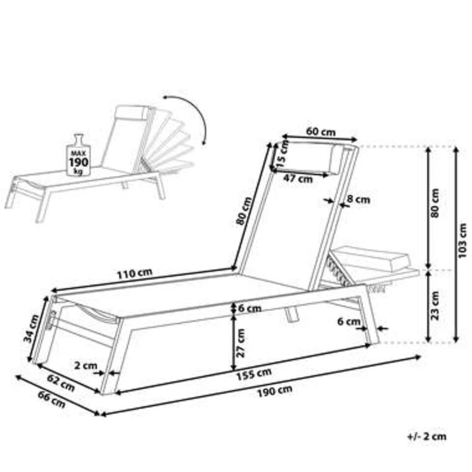Beliani Tuinligstoel CATANIA - Grijs Polyester, Aluminium 2 Beliani Tuinligstoel CATANIA - Grijs Polyester, Aluminium - Afbeelding 2